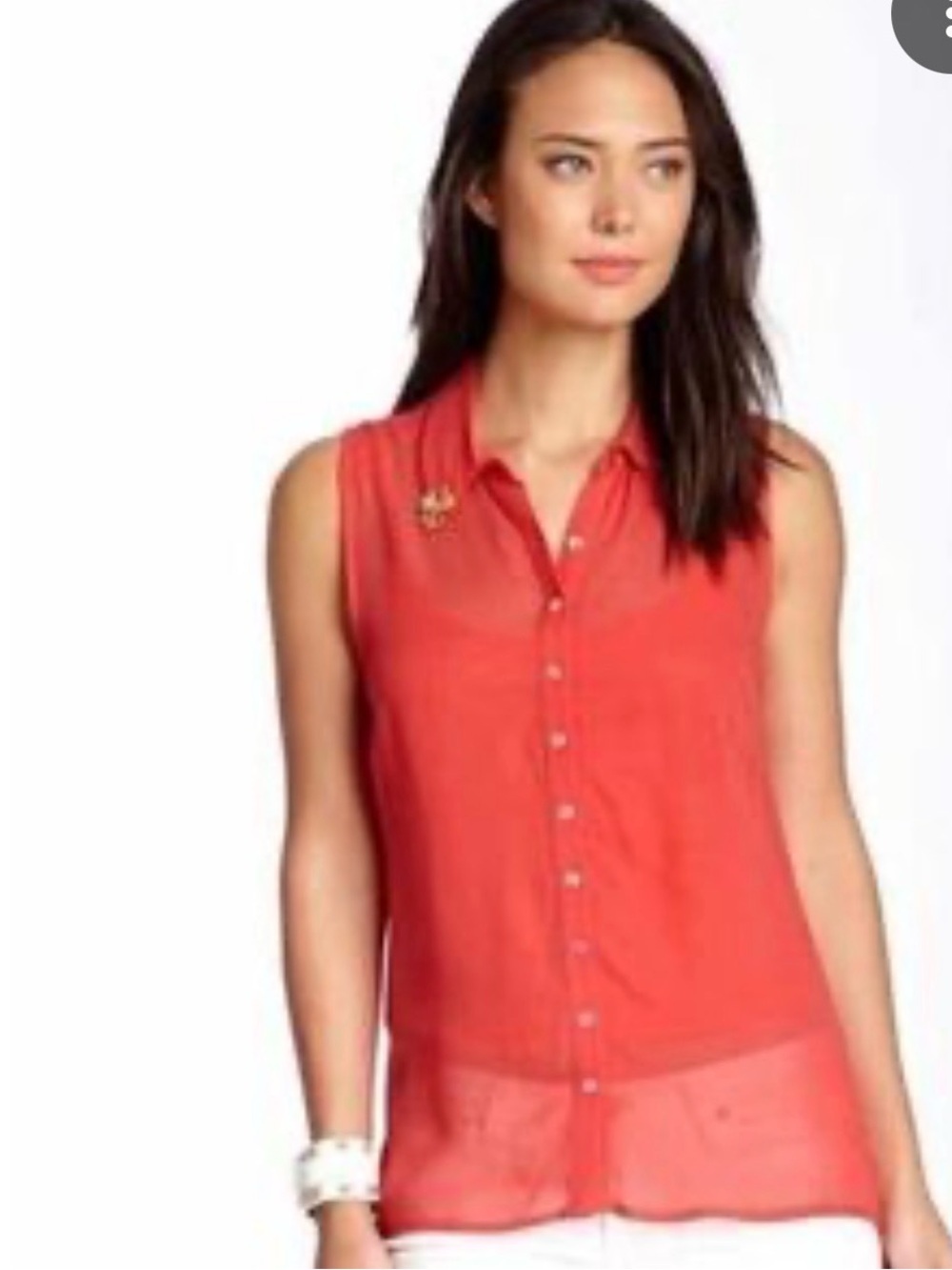 New Line & Dot Charm Collar High Low Sleeveless Top SZ XS Red